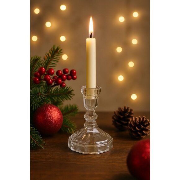 Vintage L.E. Smith Clear Glass Taper Candlestick Holder Hexagon Base - Picture 1 of 7